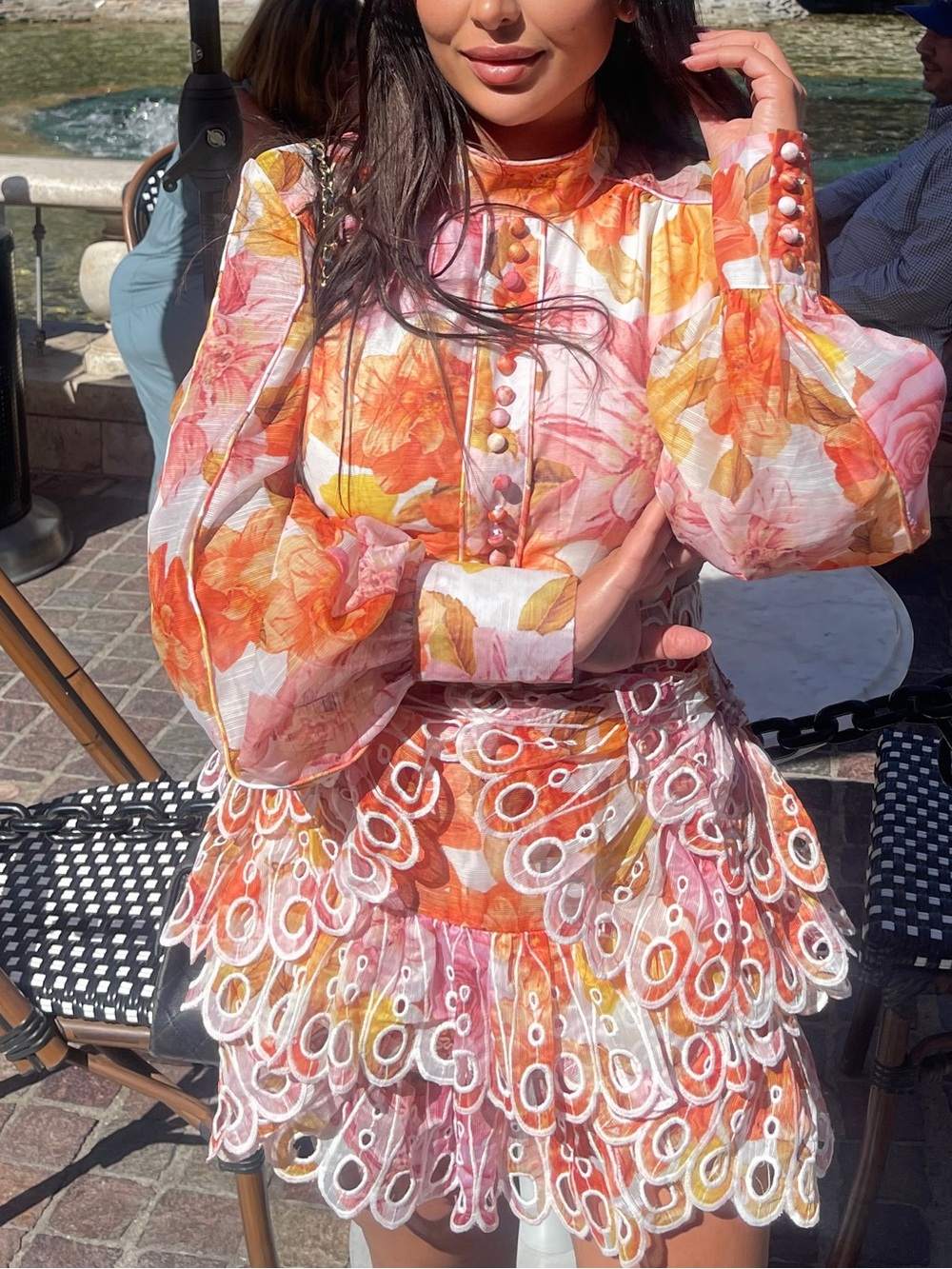 Colorful Patterned Mini Dress - Orange & Pink